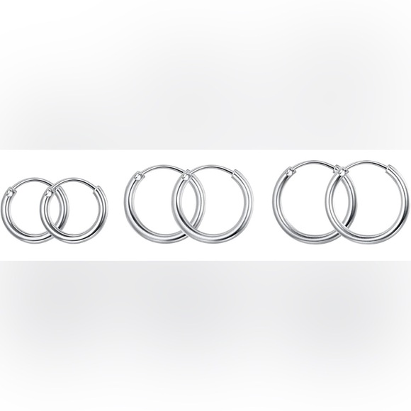 Set of 3 Silver Hoop Earrings - Picture 3 of 3